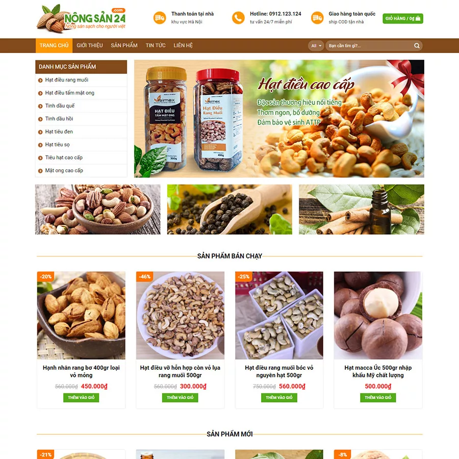 Mẫu website hạt điều nông sản — Source Code WordPress 49.000₫