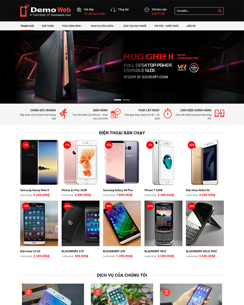 Mẫu website sửa điện thoại — Source Code WordPress 49.000₫
